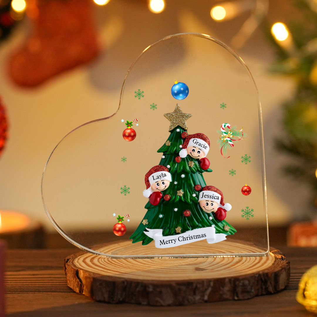 Personalised Christmas Heart Shape Plaque with Custom 2-8 Names & Text Festive Family Acrylic Keepsake-Jessemade AU