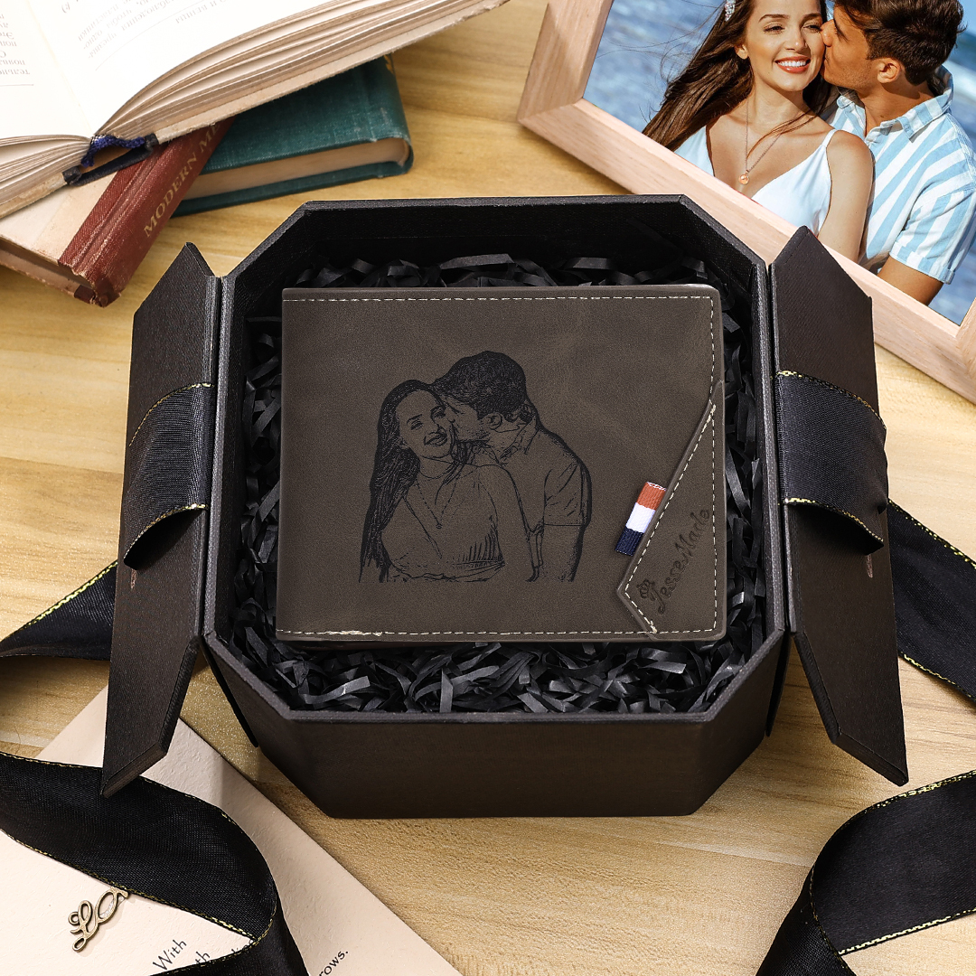 Personalised Photo & Name & Letter Billfold Wallet Monogram Leather Wallet Black Gift for Men-Jessemade AU