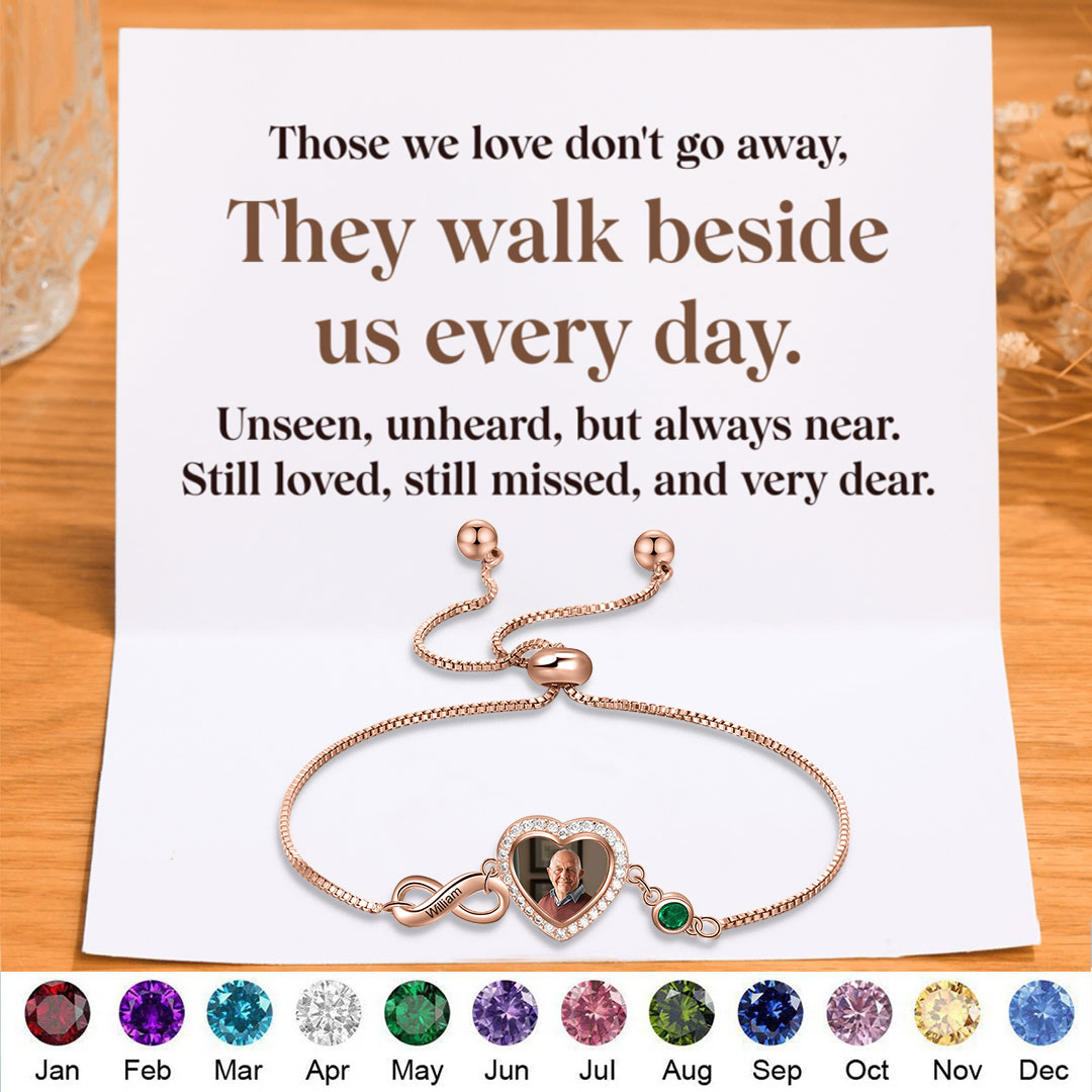 Personalised Photo Memorial Bracelet Set Infinity Love Heart Photo Bracelet with Birthstone