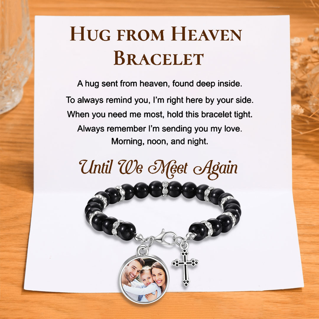 Personalised Rosary Memorial Bracelet Custom with Photo and Cross Pendant