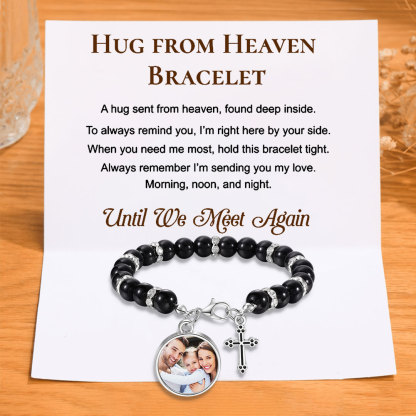 Personalised Rosary Memorial Bracelet Custom with Photo and Cross Pendant