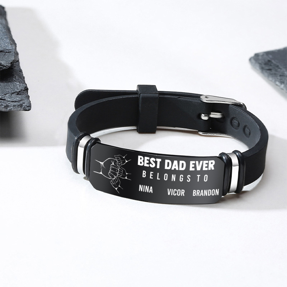 Personalised Mens Bracelet Custom with  1–7 Kids’ Names – Engraved “Best Dad Ever” Bracelet Gift for Him | Jessemade