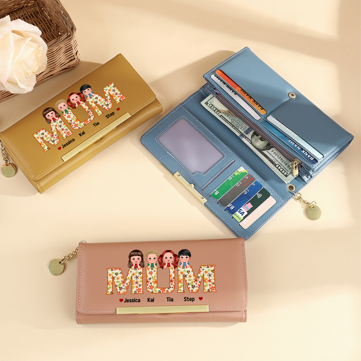 To my Mum/Nan - Personalised Women Wallet Custom PU Leather with 1–6 Names, Wallet Gift Multiple Colours | Jessemade
