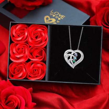 Personalised Heart 2-5 Birthstones & Names Necklace A Thoughtful Gift for Valentine