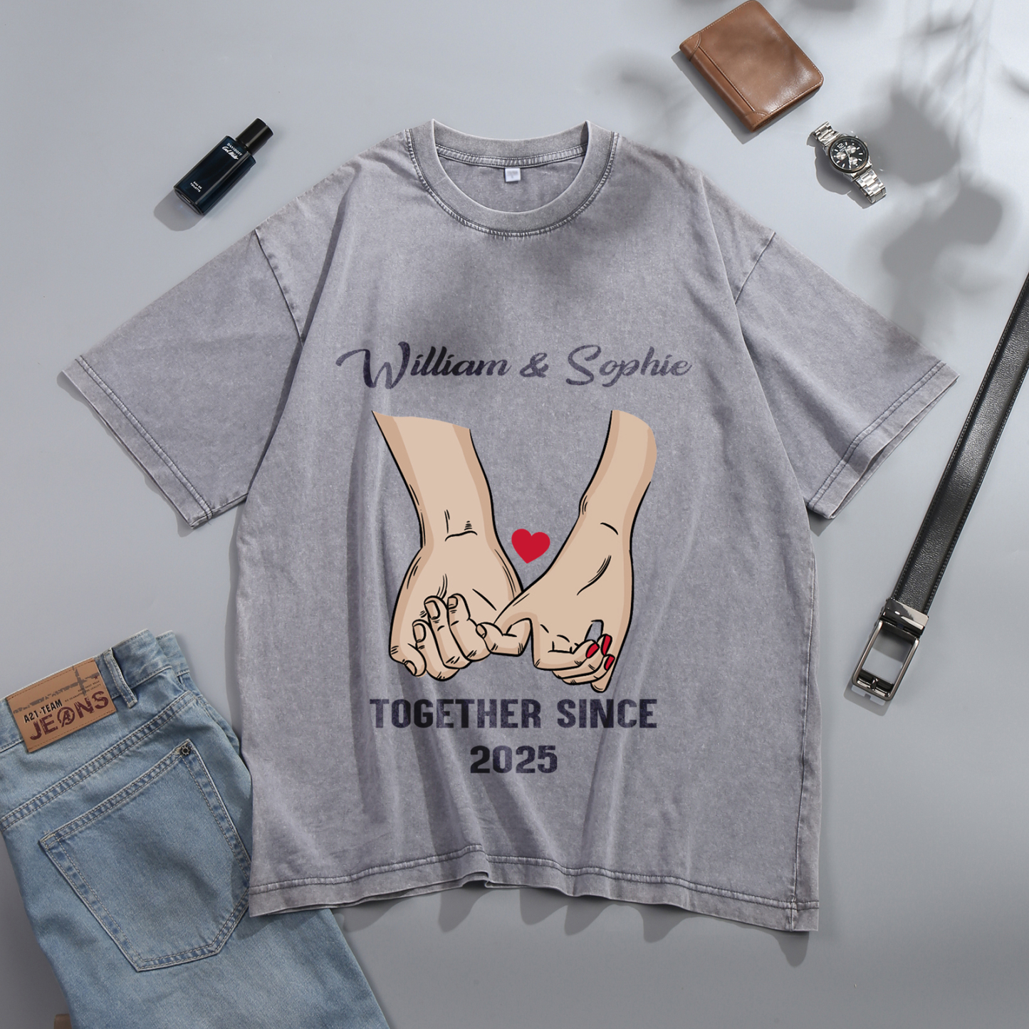 Personalised Couple Gray T Shirts Together Since Pinky Promise Gift for Valentine’s Day