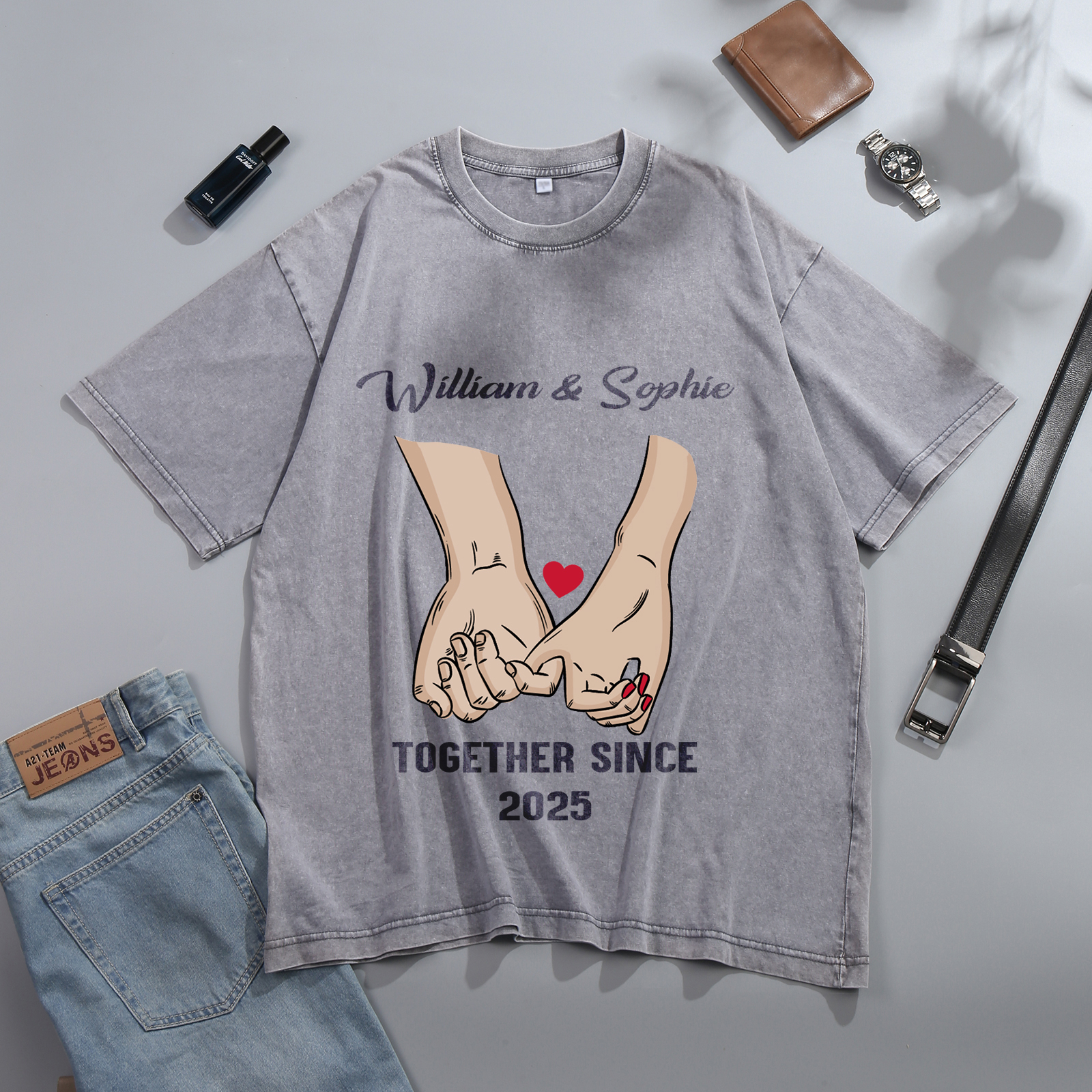 Personalised Couple Gray T Shirts Together Since Pinky Promise Gift for Valentine’s Day