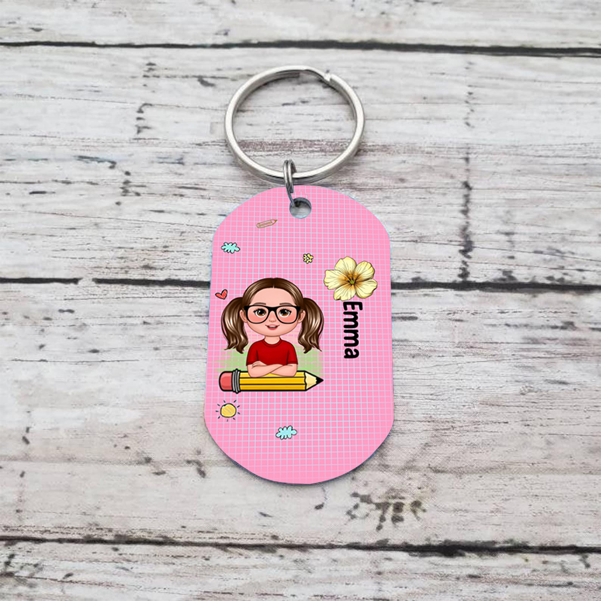 Custom Keyring with Name & Character abd Birth Flower – Personalised Back to school Gift for Kids | Jessemade