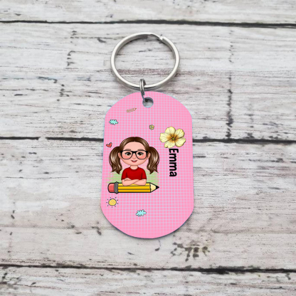Custom Keyring with Name & Character abd Birth Flower – Personalised Back to school Gift for Kids | Jessemade