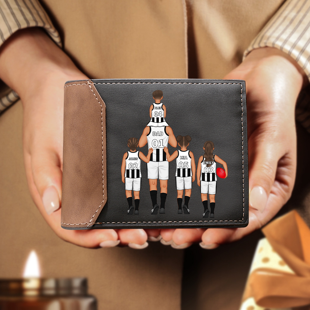 Personalised 2–4 Names Billfold Wallet Australian Rules Football Family Wallet Gift for Dad Grandpa