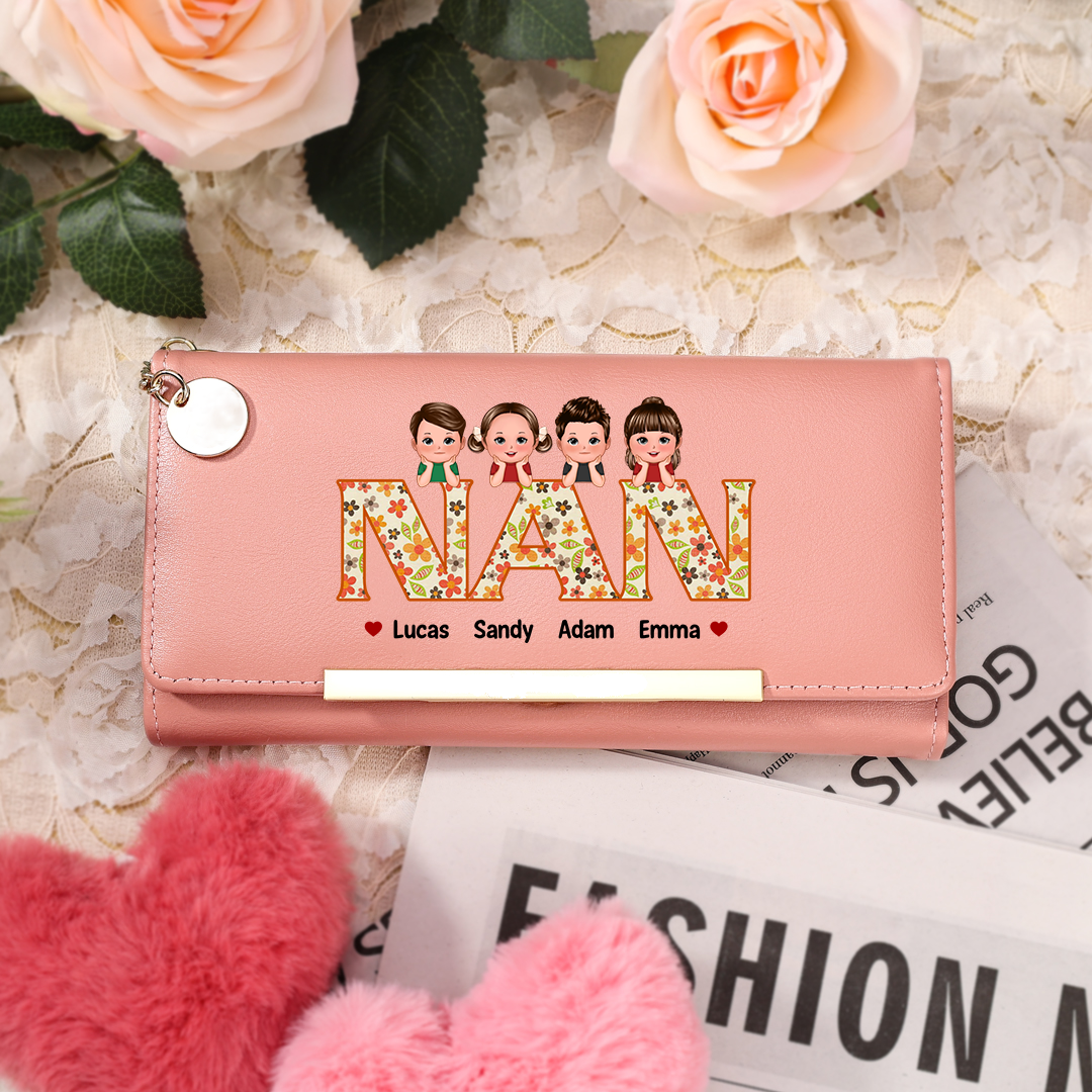 Personalised Wallet for Mum or Grandma with 1–6 Names – PU Leather Gift | Jessemade