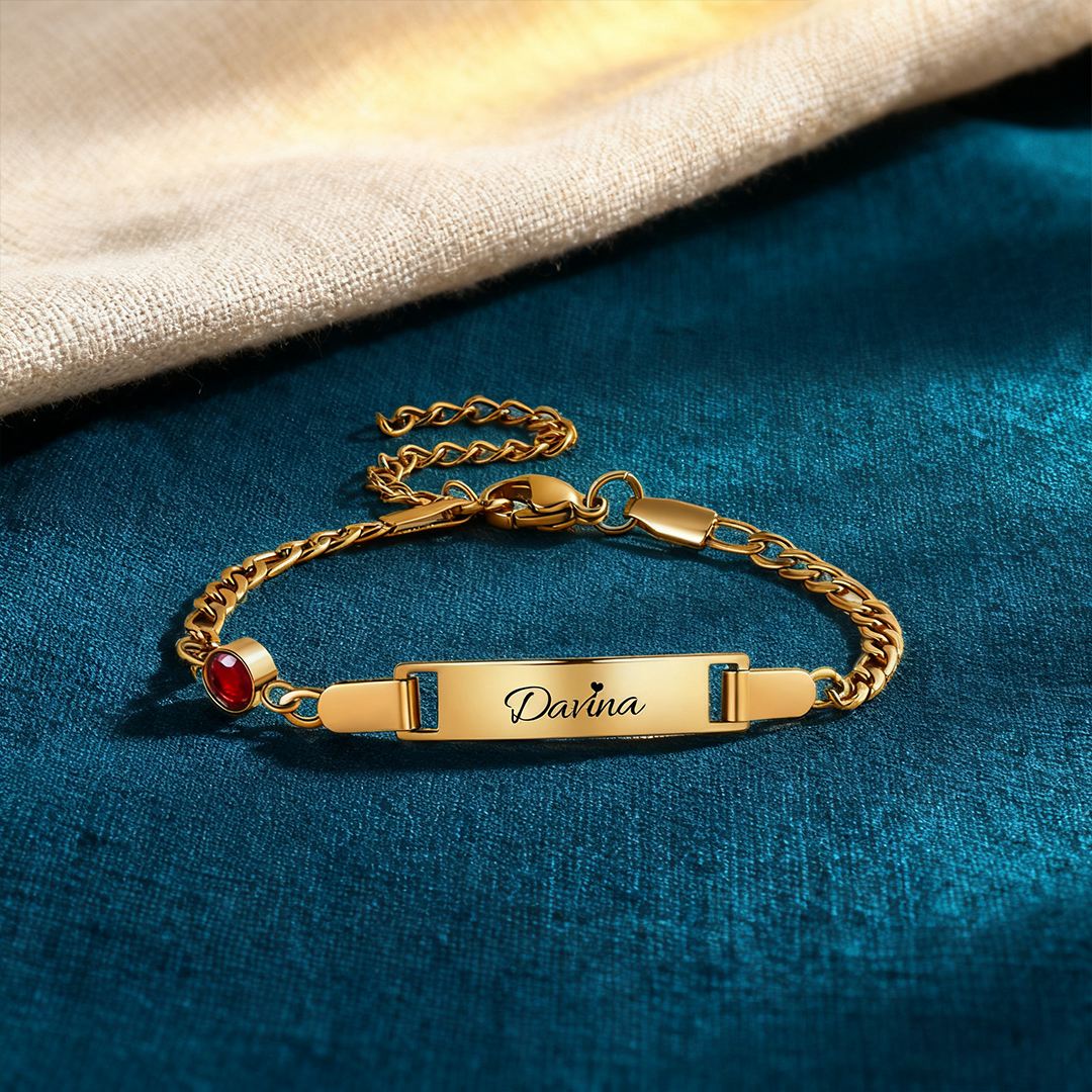 Personalised Bar Bracelet Custom Birthstone & Name Adjustable Bracelet Gift for Daughter