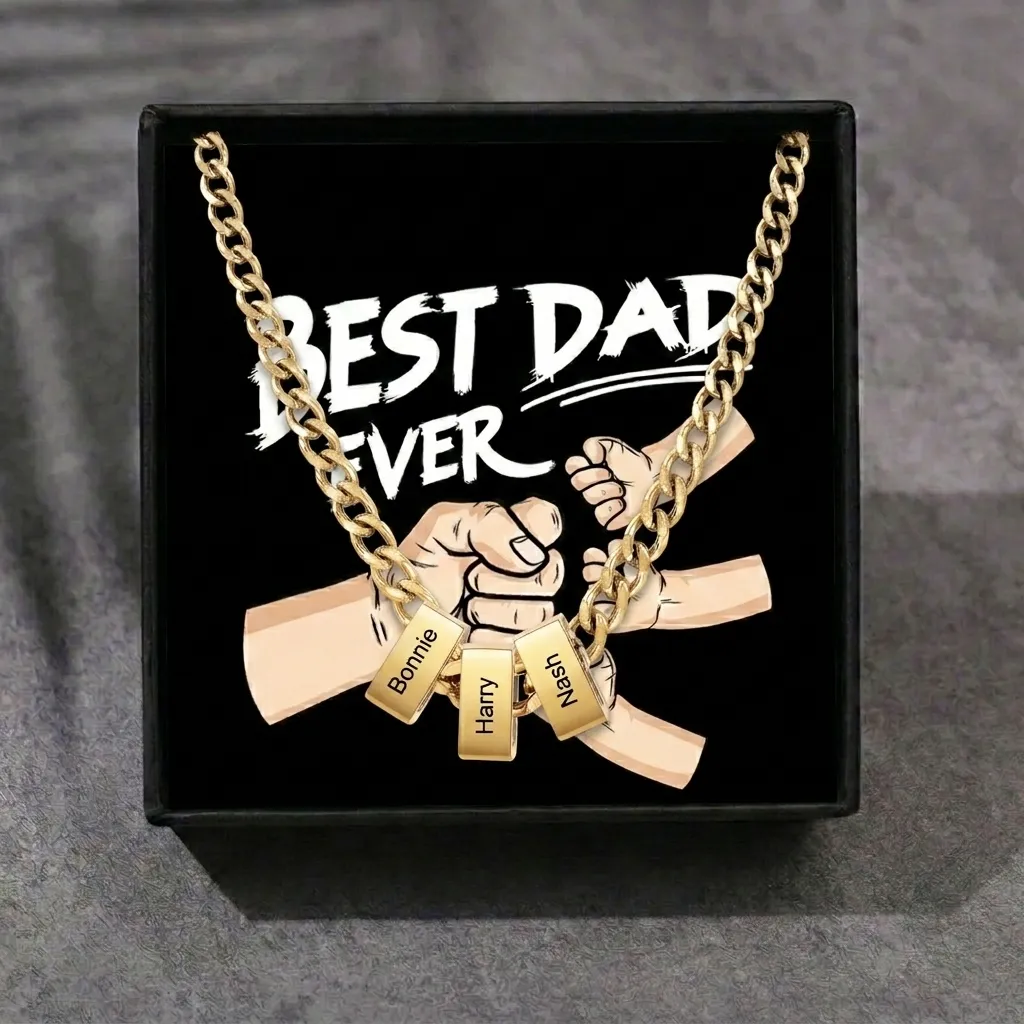 Personalised Cuban Link Chain Necklace for Men with 1 to 6 Names