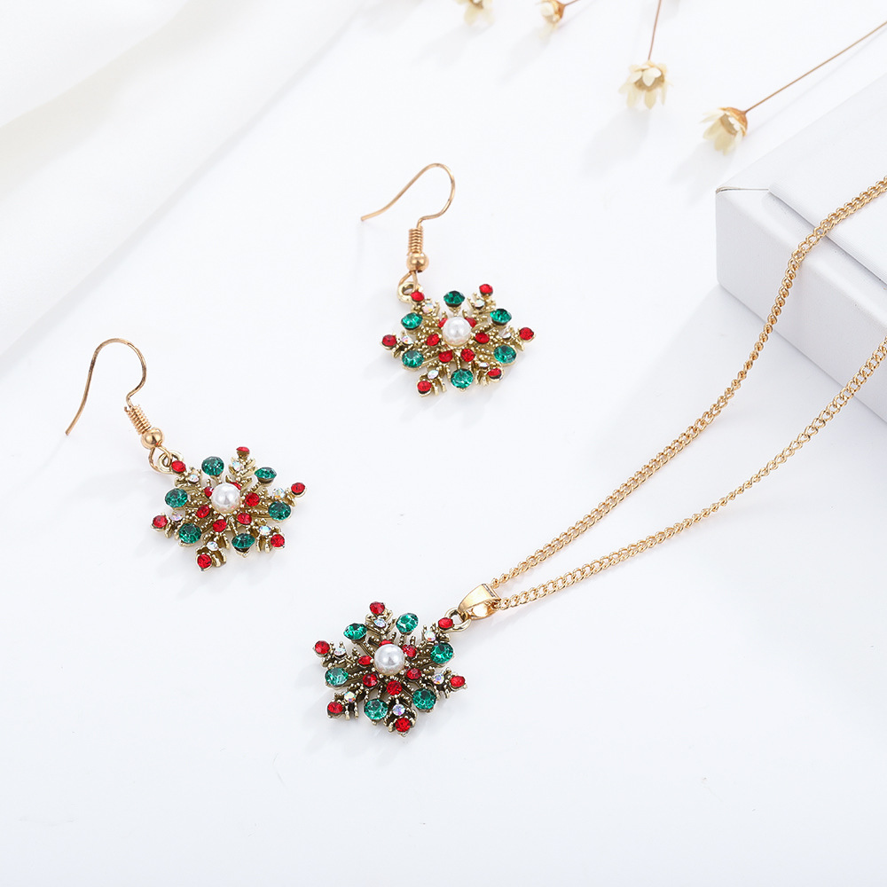 Christmas Snowflake Dangle Earrings Necklace Set Festive Holiday Gift for Women-Jessemade AU