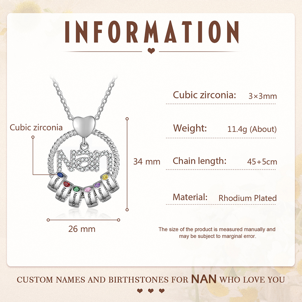 6 Names - Personalised Nan Necklace Custom Names 6 Birthstones Circle Pendant Necklace Christmas Gift for Grandma Nana-Jessemade AU