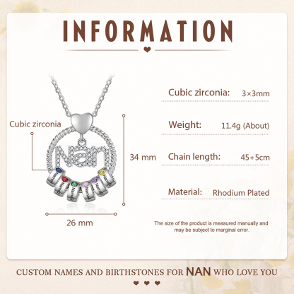 6 Names - Personalised Nan Necklace Custom Names 6 Birthstones Circle Pendant Necklace Christmas Gift for Grandma Nana-Jessemade AU