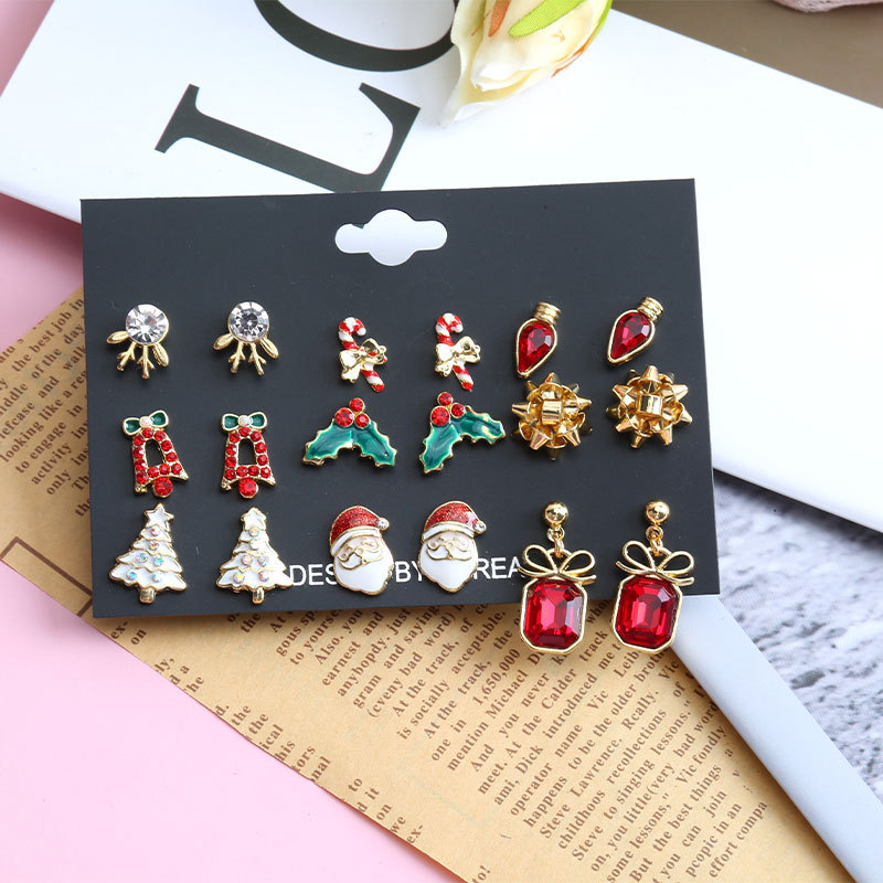 Christmas Holiday Themed 12-Pair Stud Earring Set Festive Accessories for Women & Girls-Jessemade AU