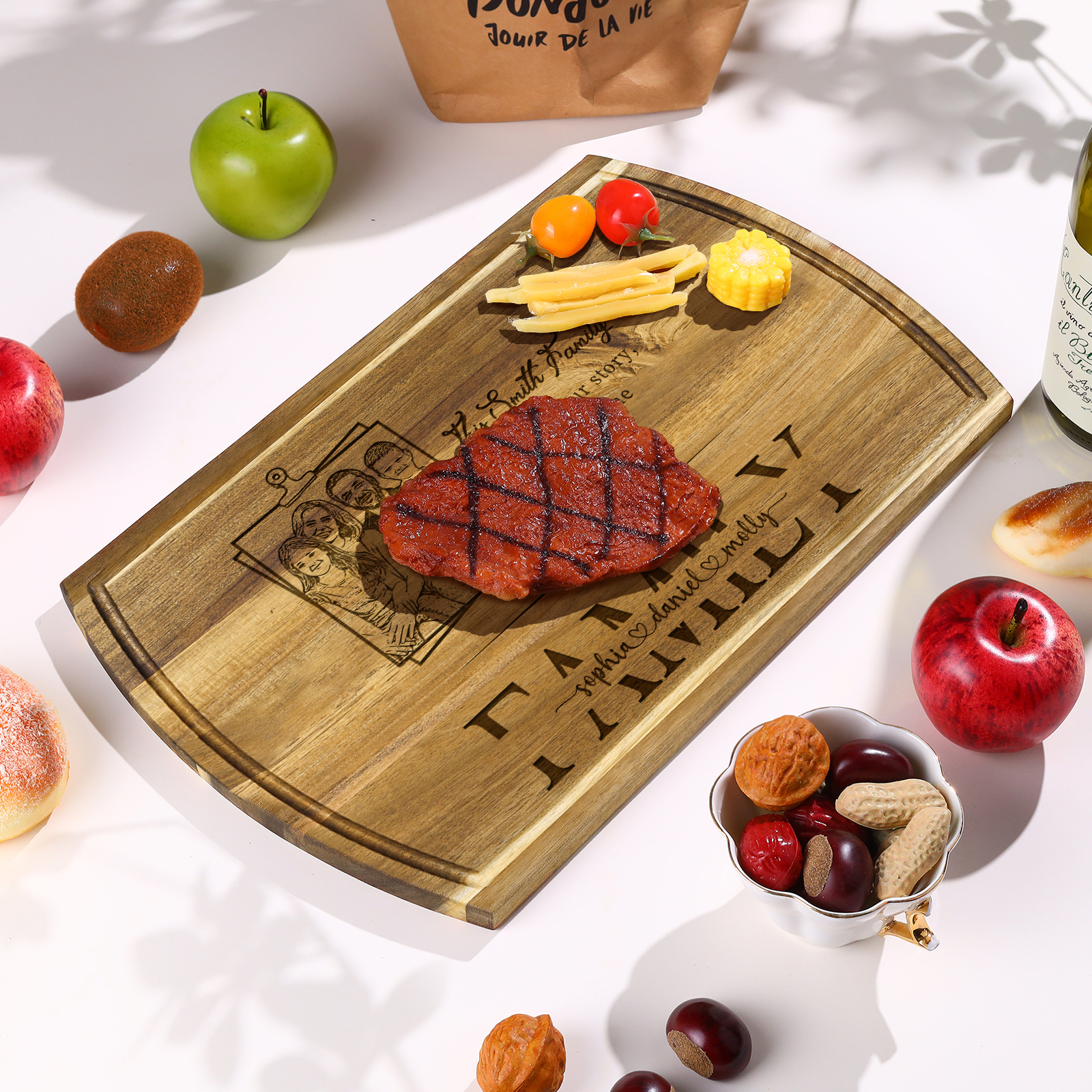Personalised Family Cutting Board Custom 1 Photo & 2 Texts & 3 Names Cutting Board Creative Gifts-Jessemade AU