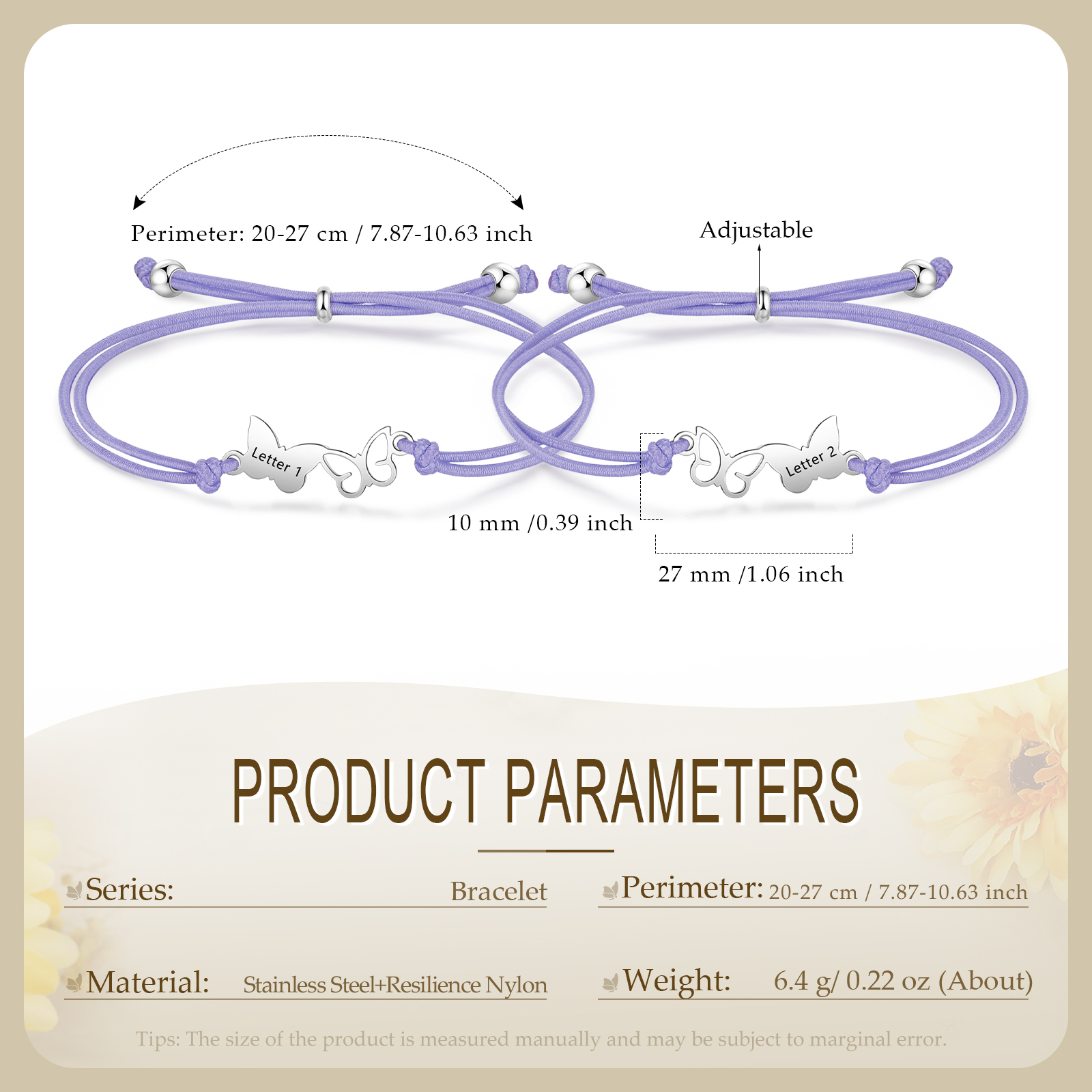 2 Pcs Bracelet Set Custom Letters Butterfly Bracelets Back To School Gift for Girls Kids-Jessemade AU