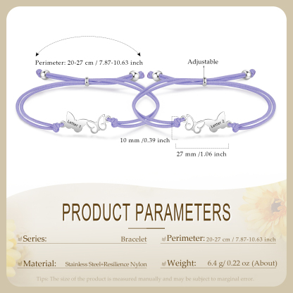 2 Pcs Bracelet Set Custom Letters Butterfly Bracelets Back To School Gift for Girls Kids-Jessemade AU