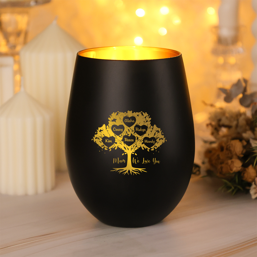 Personalized Glass Candle Holder with Family Tree, personalised 1–10 names