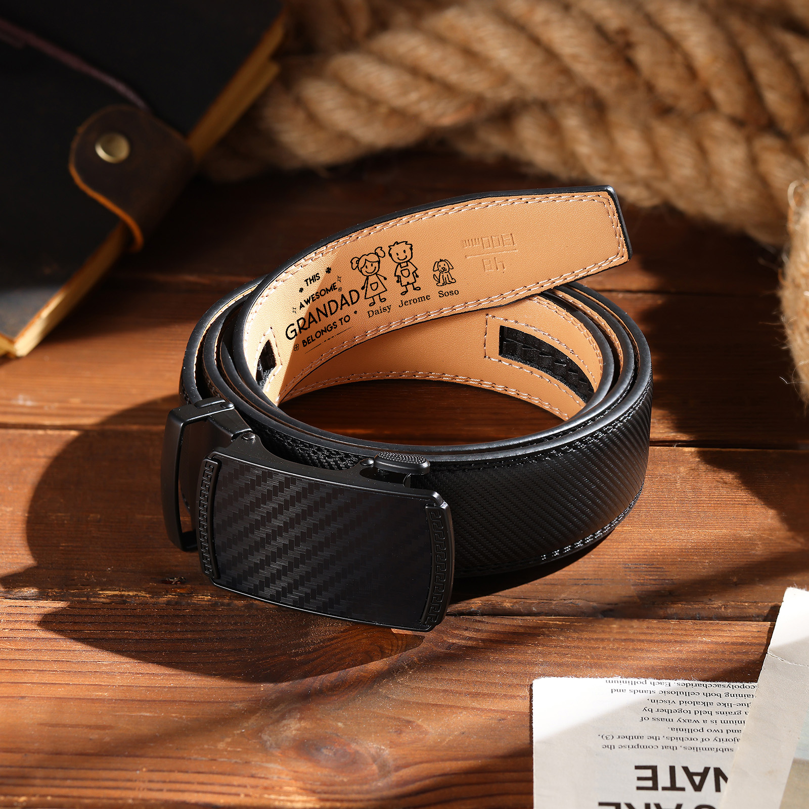 Personalised Leather Belt Customise 1-5 Names and Children Birthday Practical Gifts for Grandad | Jessemade