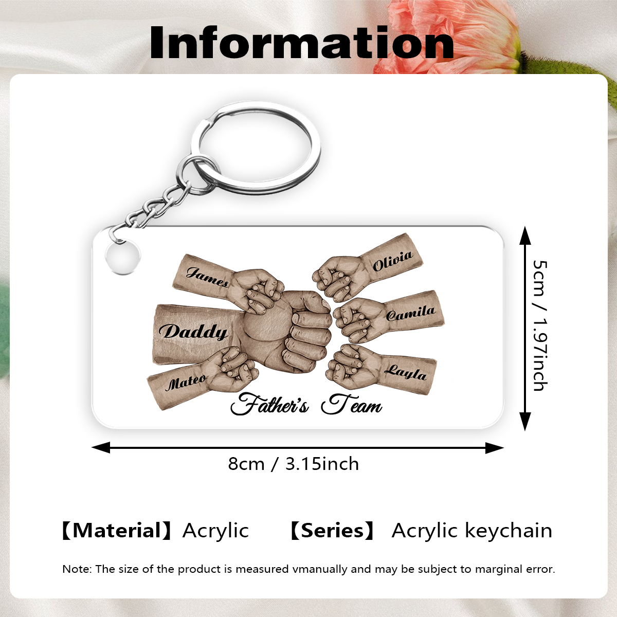 6 Names - Personalised Text & Name Acrylic Keychain Fist Bump Fathers Day Gifts for Dad/Grandpa-Jessemade AU