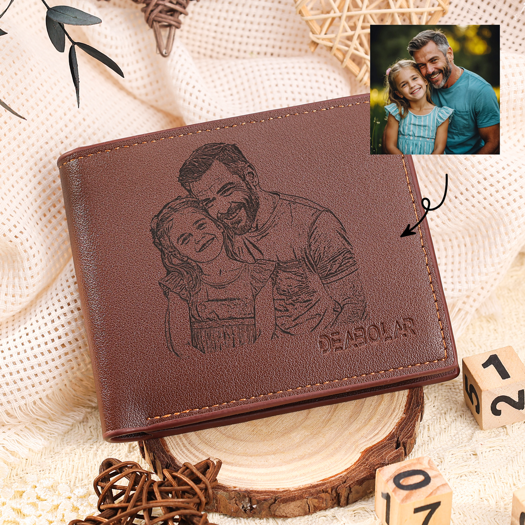 Personalised Mens Wallet Custom Photo & Name & Letter Billfold Wallet Gift for Grandpa