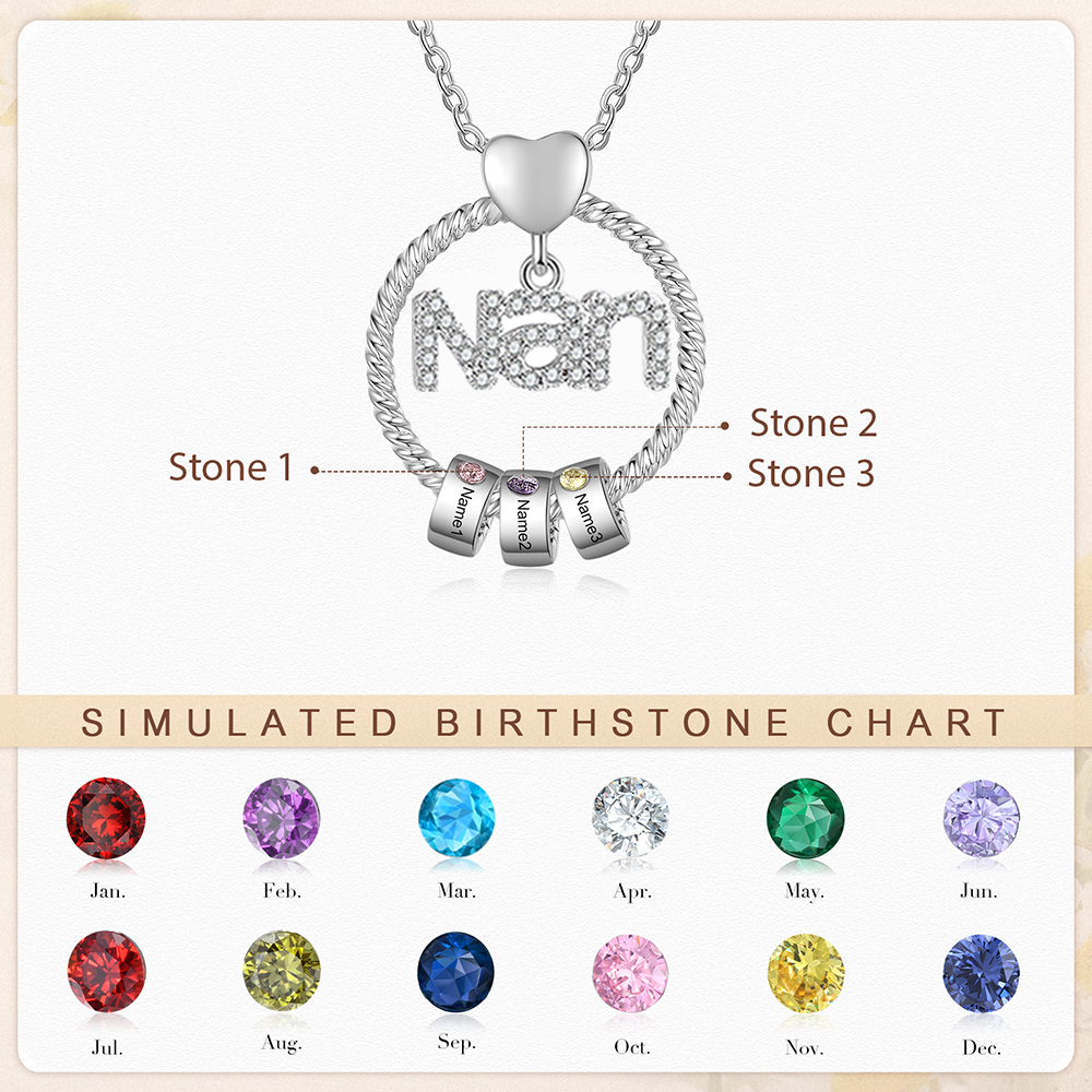 3 Names - Personalised Nan Necklace Custom Names 3 Birthstones Circle Pendant Necklace Christmas Gift for Grandma Nana-Jessemade AU
