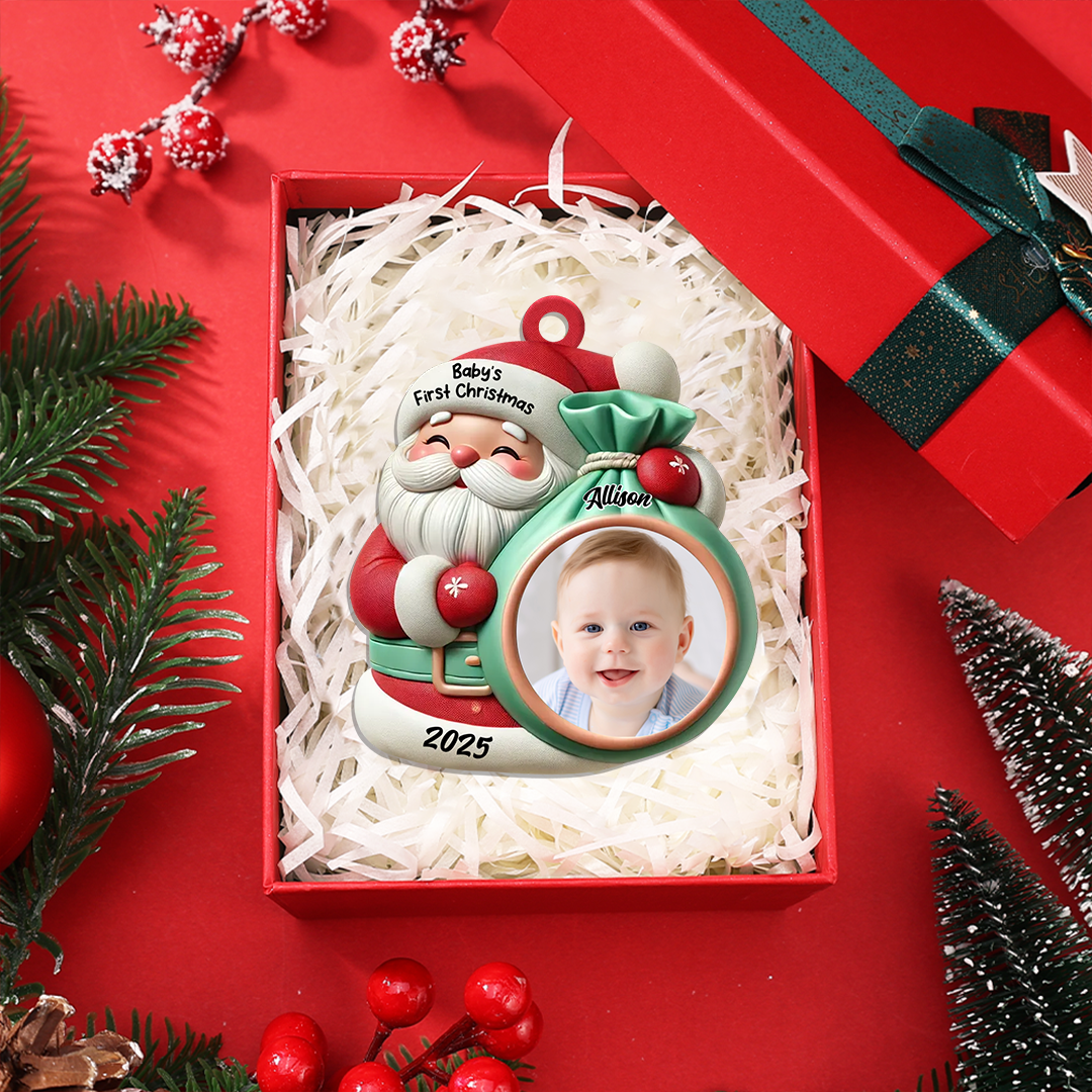 Personalised photo Christmas tree decoration — 1 name, 1 year, 1 photo — First Christmas gift for son or daughter, keepsake to hang on the tree | Jessemade