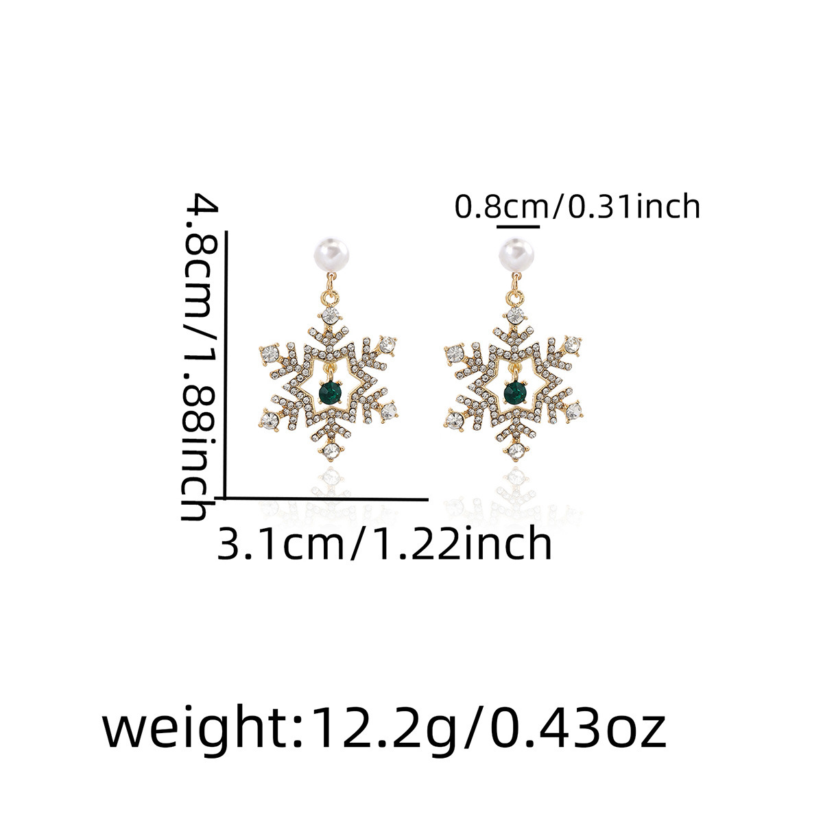Christmas Snowflake Drop Earrings with Pearl Festive Holiday Gift-Jessemade AU