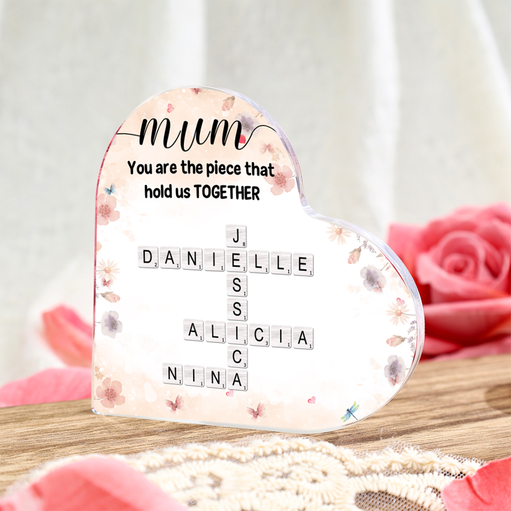 Personalised Heart Shaped Acrylic Plaque Crossword Plaque for Mum Gift Idea Mother's Day | Jessemade
