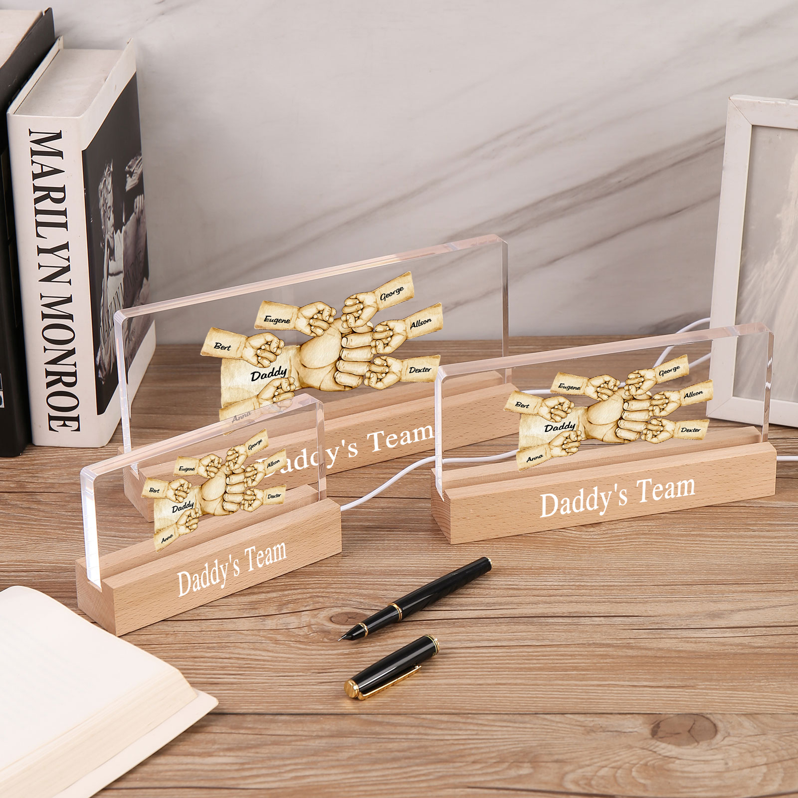 7 Names -  Personalised Name & Text Acrylic Night Light Custom Fist Bump LED Lamp Fathers Day Gifts-Jessemade AU