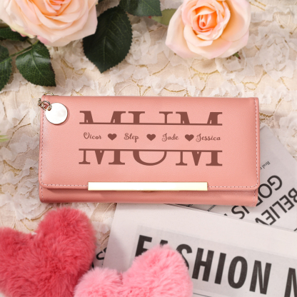 Personalised leather wallet for Mum, customisable name, Mother’s Day or birthday gift, practical keepsake from the kids | Jessemade