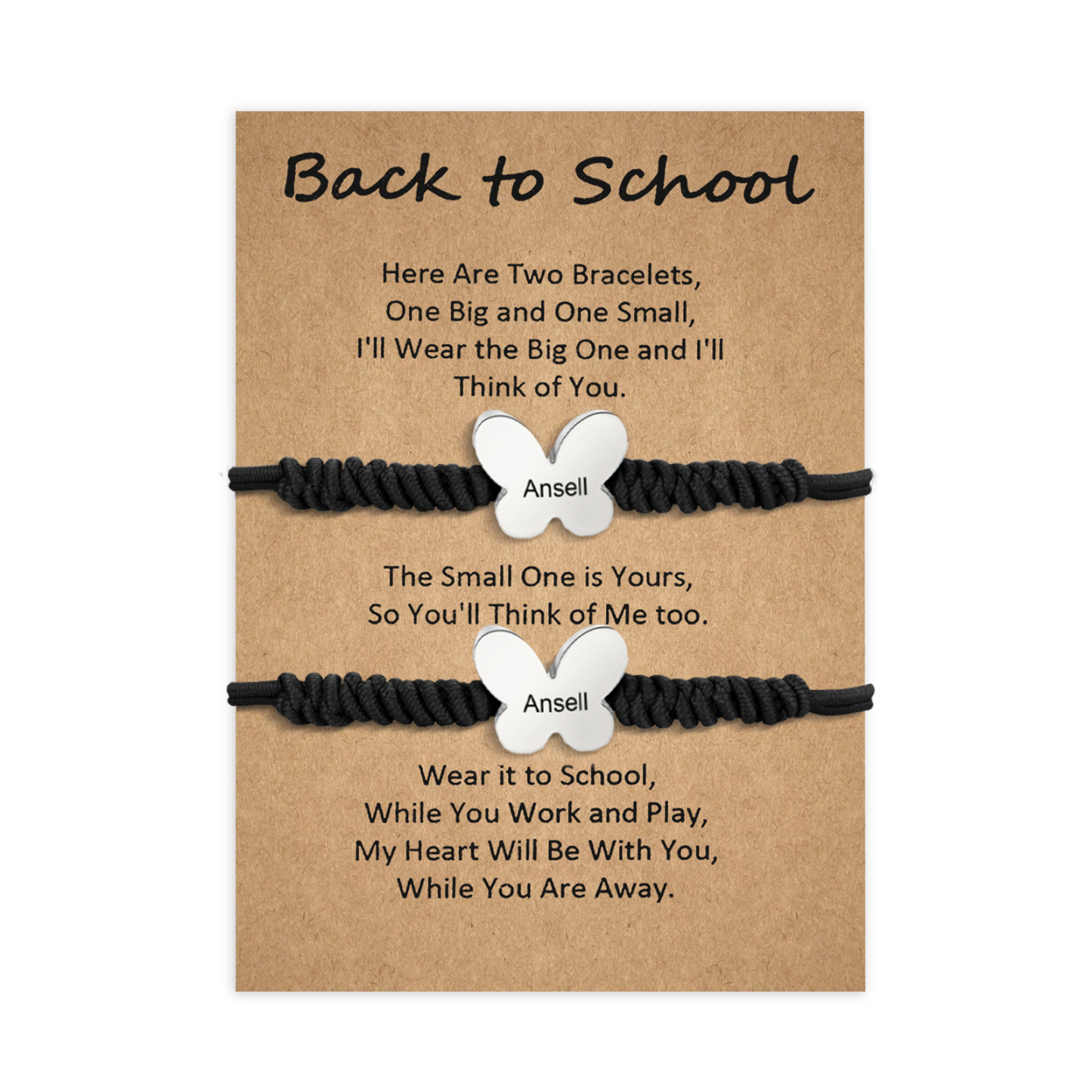 2 Pcs Butterfly Bracelet Set Custom 2 Names Adjustable Bracelets Back to School Gift for Daughter Granddaughter-Jessemade AU