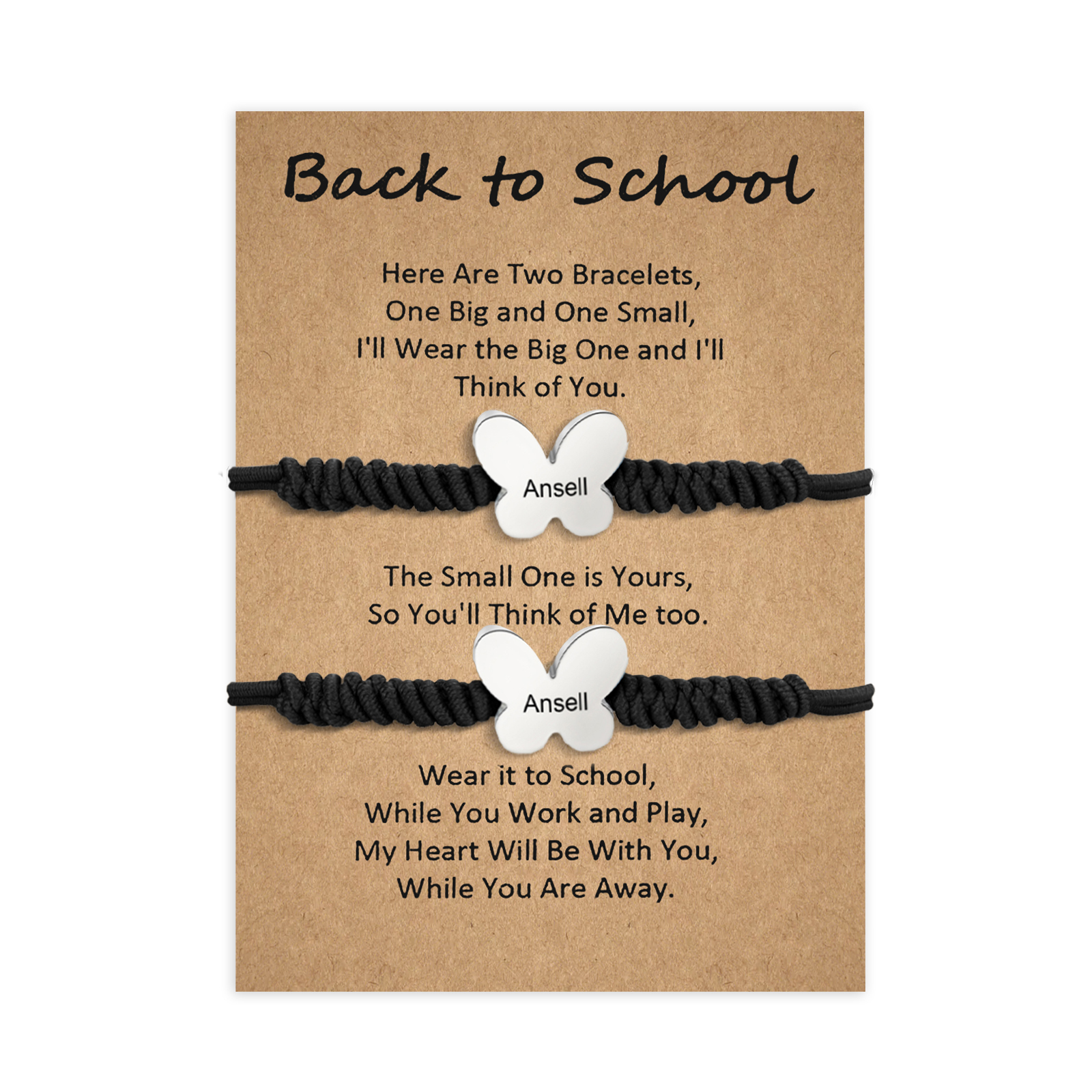 2 Pcs Butterfly Bracelet Set Custom 2 Names Adjustable Bracelets Back to School Gift for Daughter Granddaughter-Jessemade AU