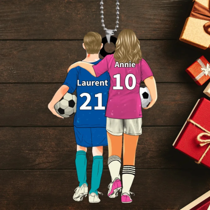 Personalised 2 Names Football Keychain Custom Soccer Keychain Gift for Mum