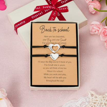 2 Pcs Heart Bracelet Set Custom 2 Names Adjustable Bracelets Back to School Gifts for Daughter Granddaughter-Jessemade AU