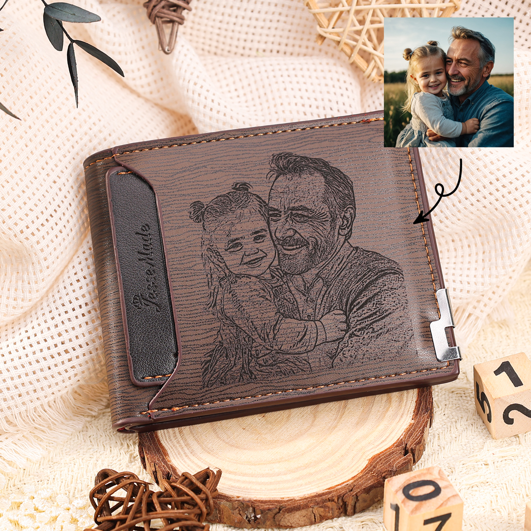 Personalized Men Wallet Custom Photo & Text Billfold Wallet Gift for Grandpa