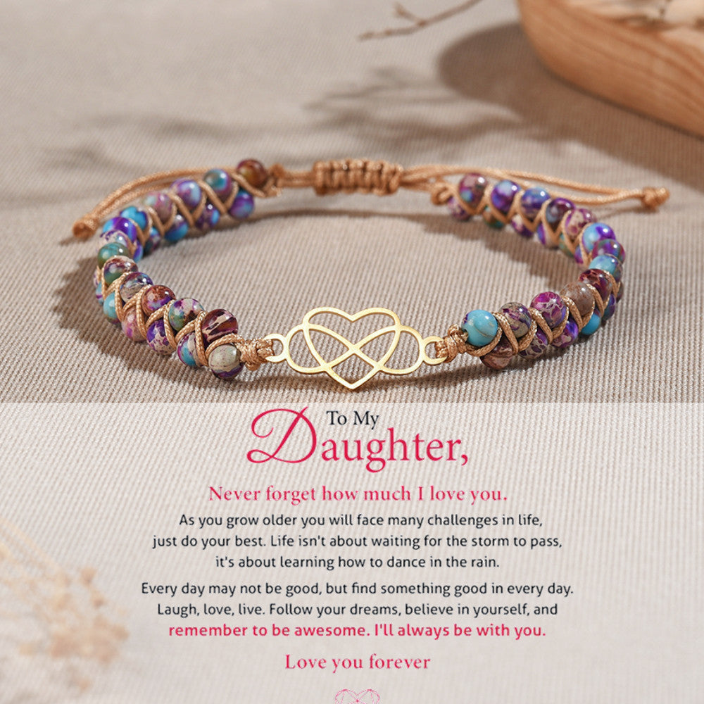 To My Daughter Infinity Heart Bracelet with Message Card Adjustable Bracelet Gift for Her - Never Forget How Much I Love You