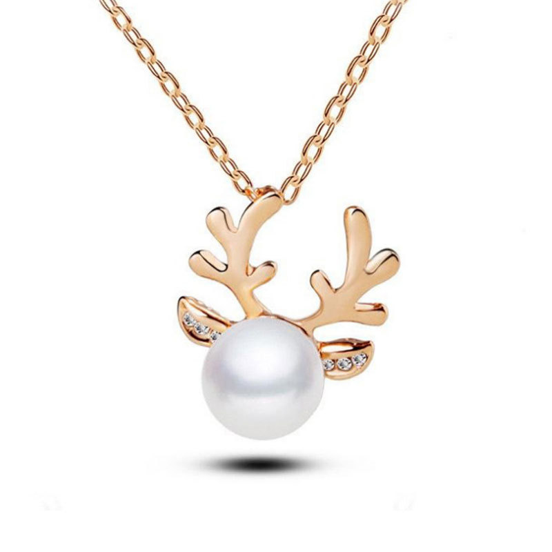 Reindeer Pearl Necklace and Earrings Set Perfect Christmas Gift-Jessemade AU