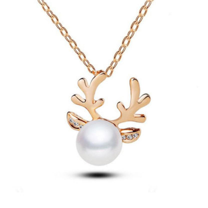 Reindeer Pearl Necklace and Earrings Set Perfect Christmas Gift-Jessemade AU