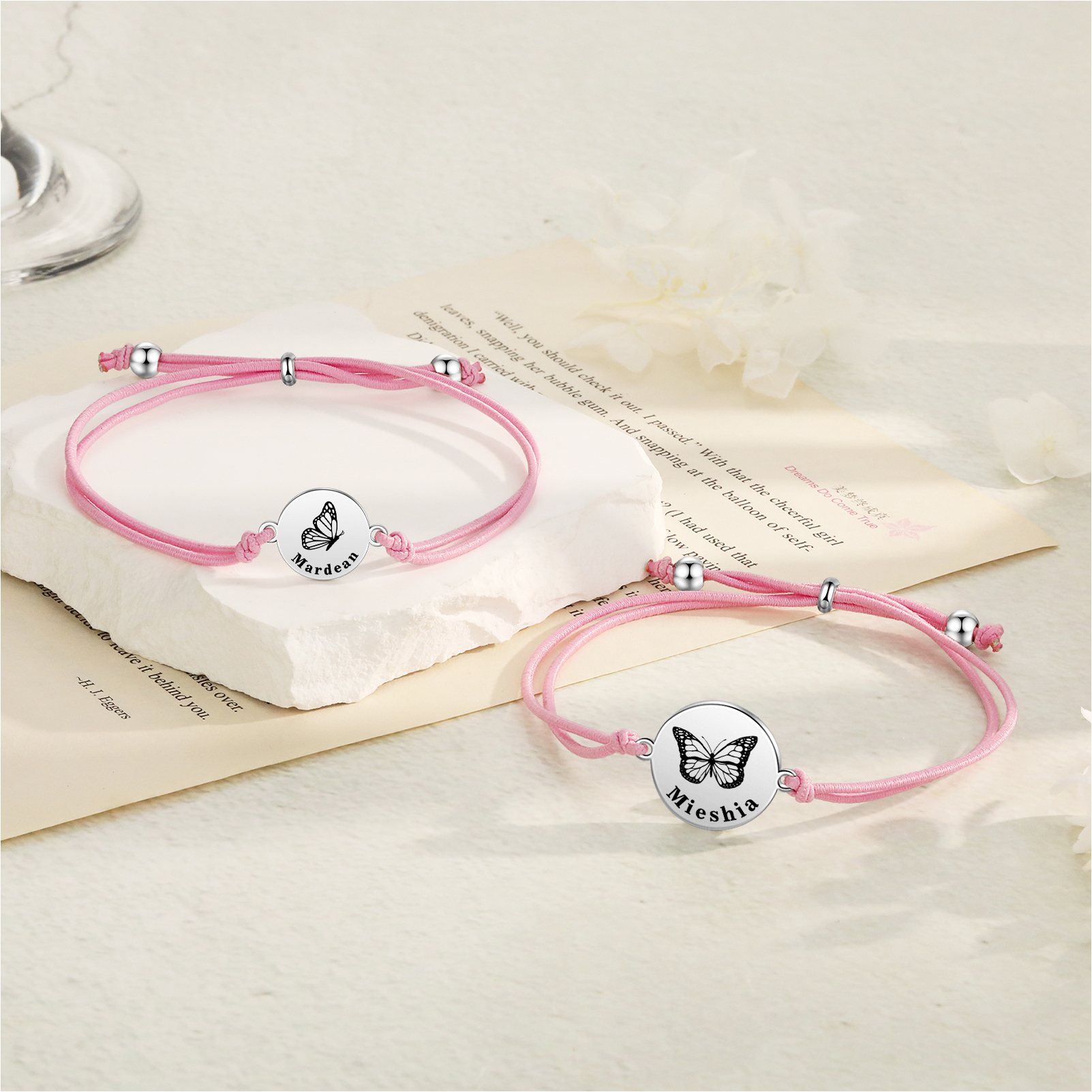 2 Pcs Bracelet Set Custom Names Butterfly Bracelets Back To School Gift for Daughter Granddaughter-Jessemade AU