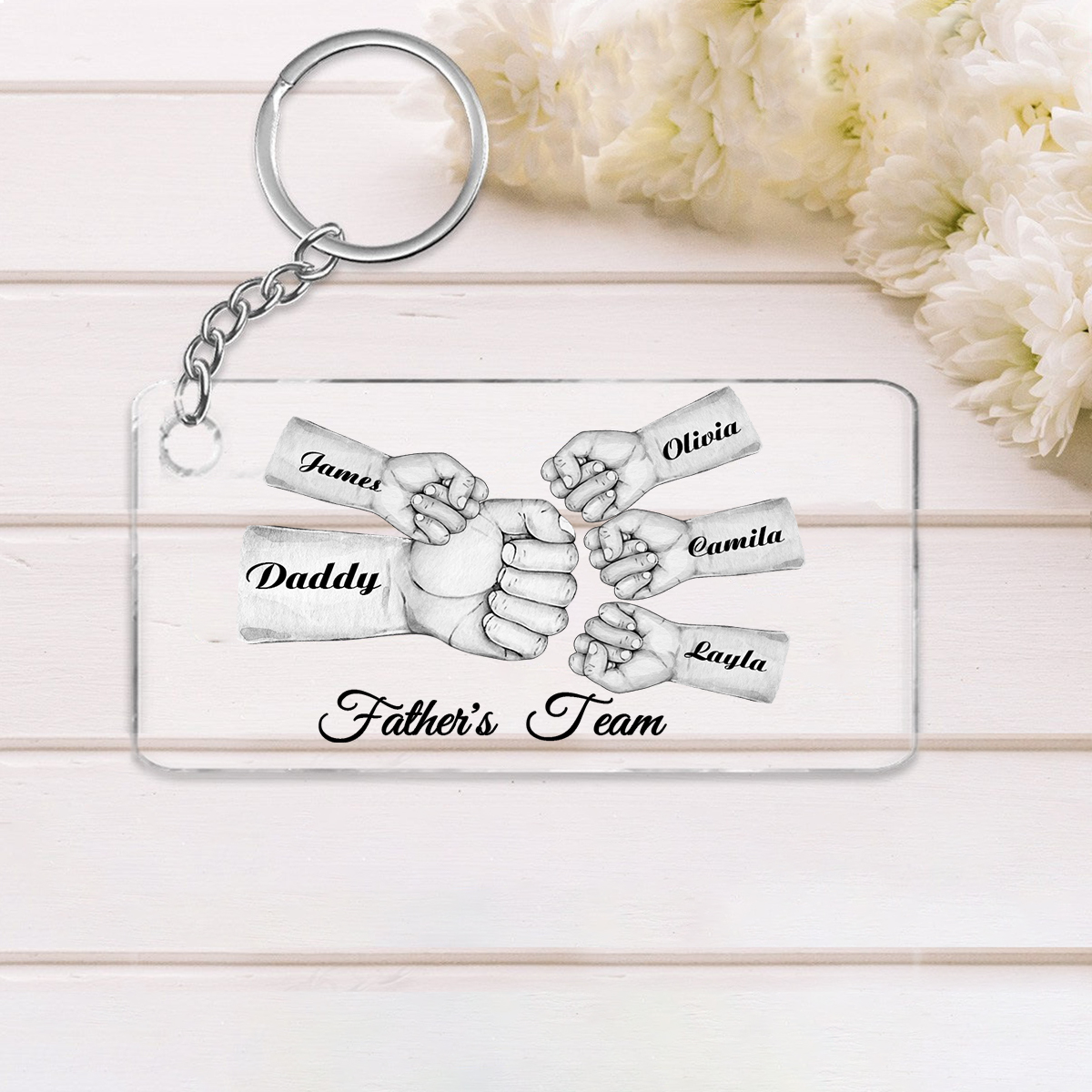 5 Names - Personalised Text & Name Acrylic Keychain Fist Bump Fathers Day Gifts for Dad/Grandpa-Jessemade AU