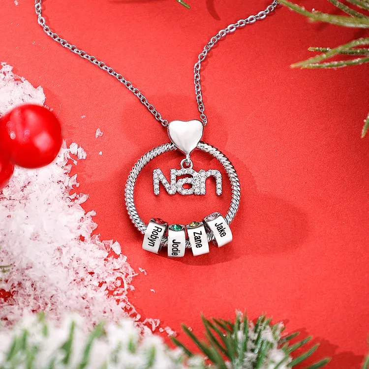 6 Names - Personalised Nan Necklace Custom Names 6 Birthstones Circle Pendant Necklace Christmas Gift for Grandma Nana-Jessemade AU