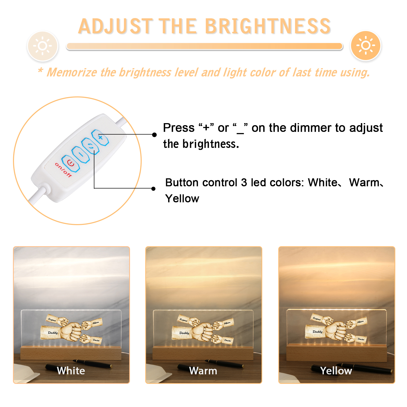 4 Names -  Personalised Name & Text Acrylic Night Light Custom Fist Bump LED Lamp Fathers Day Gifts-Jessemade AU