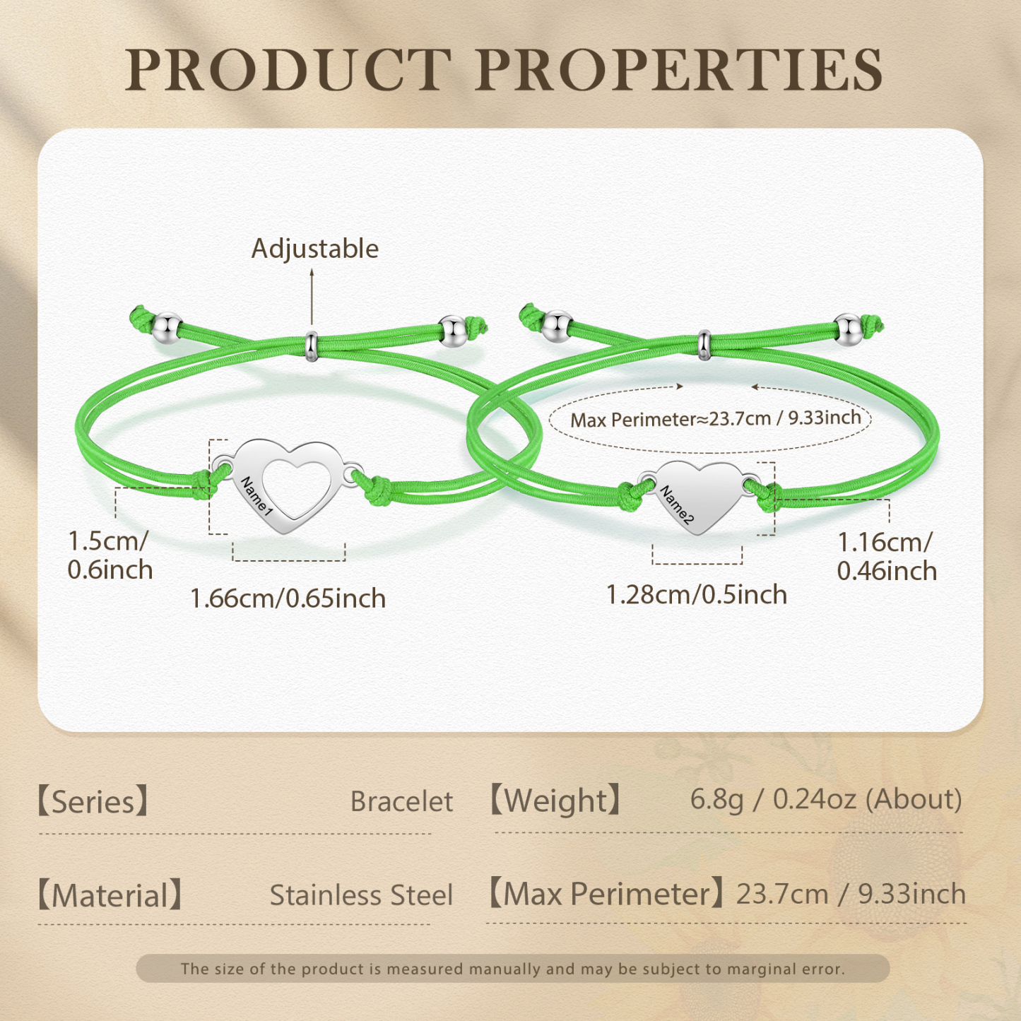 2 Pcs Heart Bracelet Set Custom 2 Names Adjustable Bracelets Back to School Gift for Daughter Granddaughter-Jessemade AU