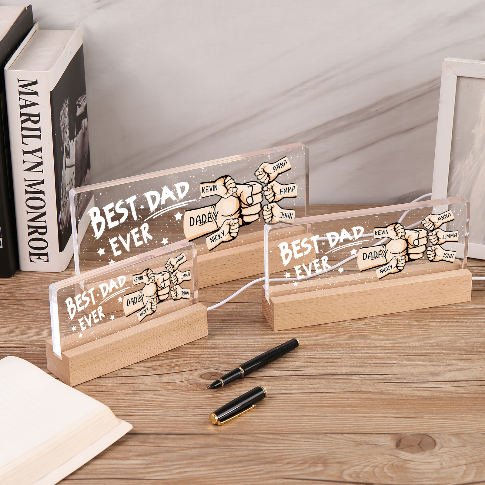 Best Dad Ever - Personalised 6 Names Acrylic Night Light Custom Fist Bump LED Lamp Fathers Day Gifts-Jessemade AU