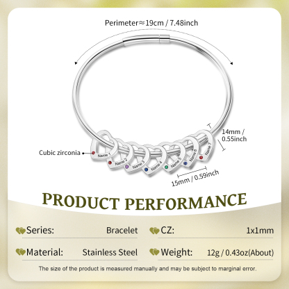 Personalised Birthstone Necklace Bracelet Set Cascading Pendant Heart Bangle Custom with 7 Birthstones 7 Names Christmas Gift-Jessemade AU