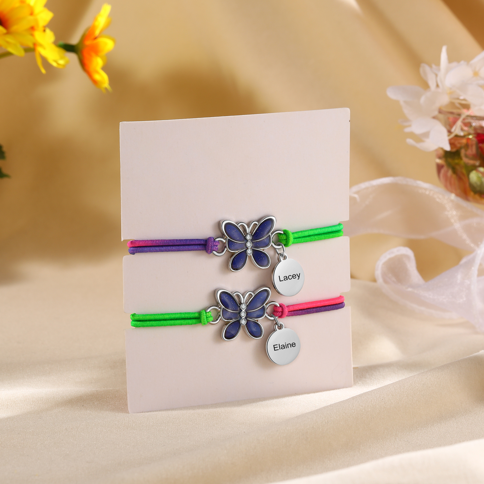 2 Pcs Bracelet Set Custom Names Butterfly Charm Hair Ties Back To School Gift for Daughter - Your Wings Already Exist-Jessemade AU