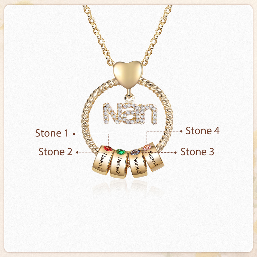 4 Names - Personalised Nan Necklace Custom Names 4 Birthstones Circle Pendant Necklace Christmas Gift for Grandma Nana-Jessemade AU